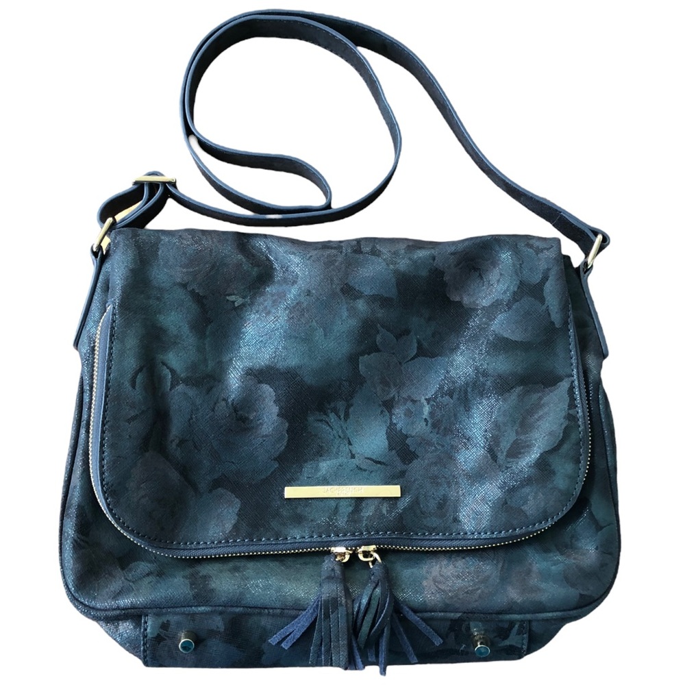 Jack French London Leather Crossbody Purse/Shoulder Bag Black Metallic Floral